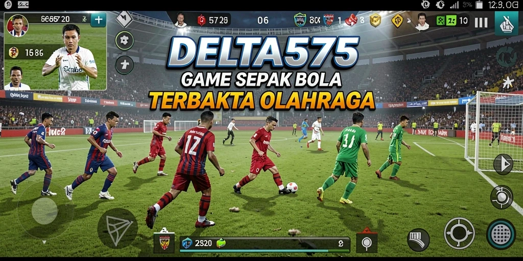 Tangkapan layar DELTA575 menampilkan aksi seru dalam pertandingan sepak bola.