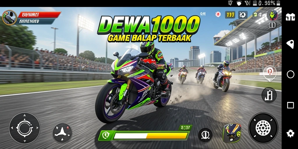 Screenshot gameplay DEWA1000 yang menampilkan aksi balap motor seru.