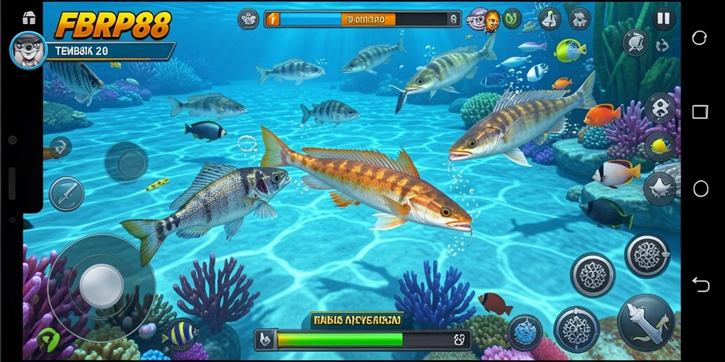 Tampilan utama gameplay FBRP88 yang menampilkan aksi tembak ikan.