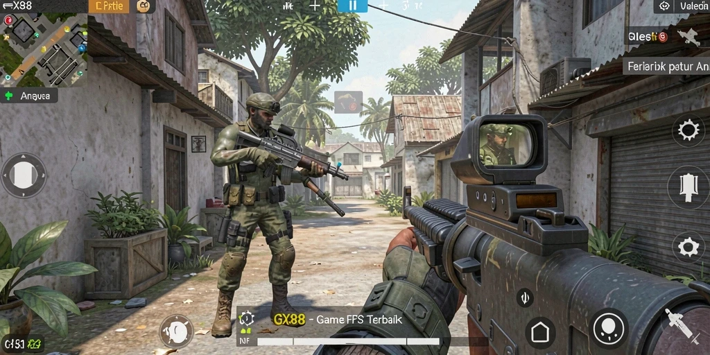 Screenshot gameplay GX88 menampilkan aksi tembak-menembak yang mendebarkan.