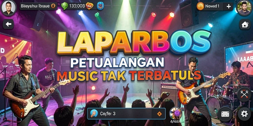 Tampilan gameplay LAPARBOS dengan aksi musik yang seru.
