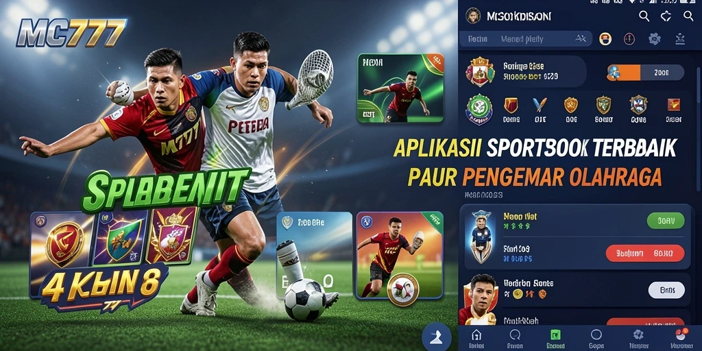 Screenshot MC777 menampilkan antarmuka aplikasi Sportsbook yang menarik.