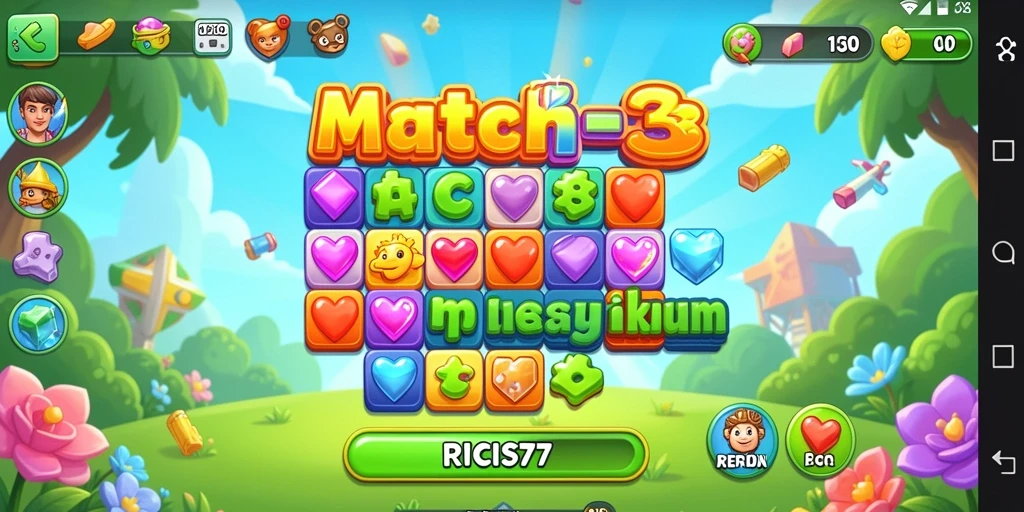 Tampilan gameplay RICIS77 dengan elemen Match-3 yang berwarna-warni.