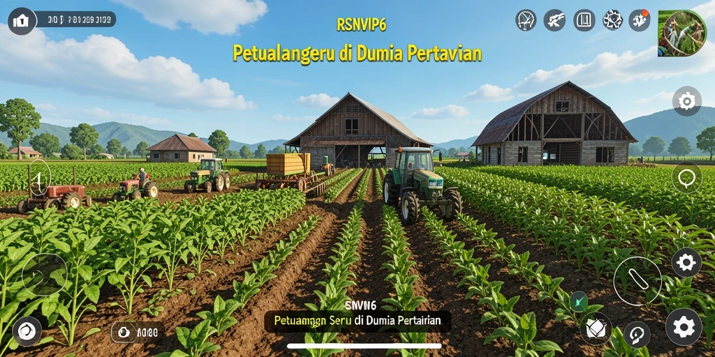 Tangkapan layar gameplay RSNVIP6 menampilkan lahan pertanian yang hijau dan subur.
