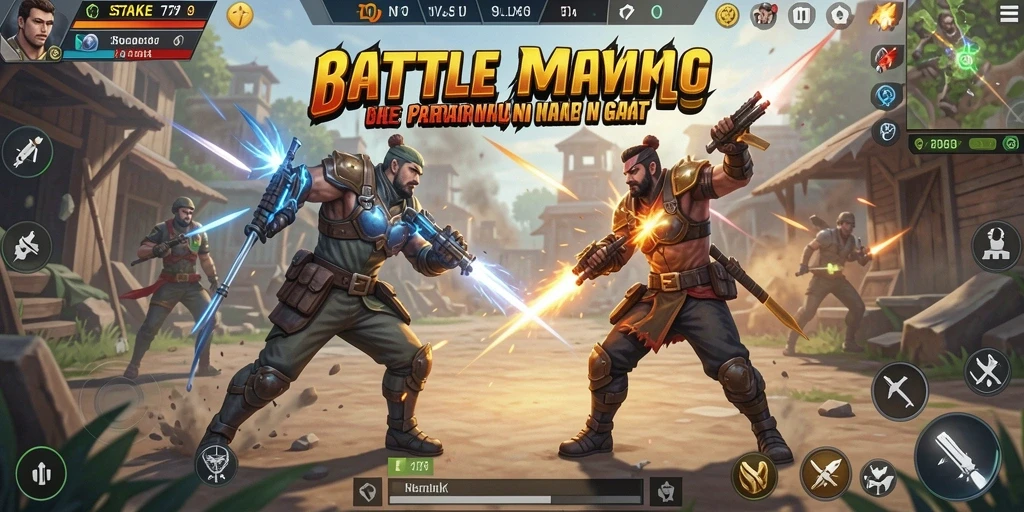 Tangkapan layar utama STAKE779 menampilkan aksi intens dalam gameplay Battle Royale.