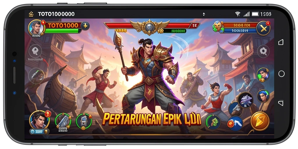 Tampilan gameplay seru dalam TOTO1000 dengan karakter bertarung.